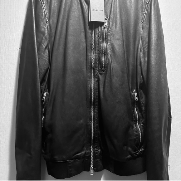 SOLD!! NWT MENS ALLSAINTS KINO BLACK BIKER LEATHER BOMBER JACKET STREETWEAR SZ M - Picture 3 of 15